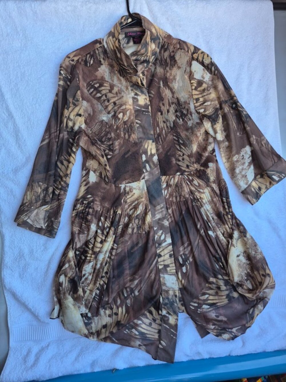 Elena Wang pleated tunic blouse Size XL/XG brown multi